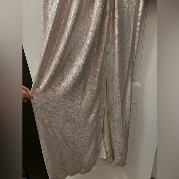 Size 10 Metalic long sleeved dress with mid-knot and  knee high slit. Worn once. - Picture 5 of 6